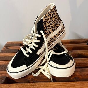 Vans Black and Leopard High-Top Sneakers